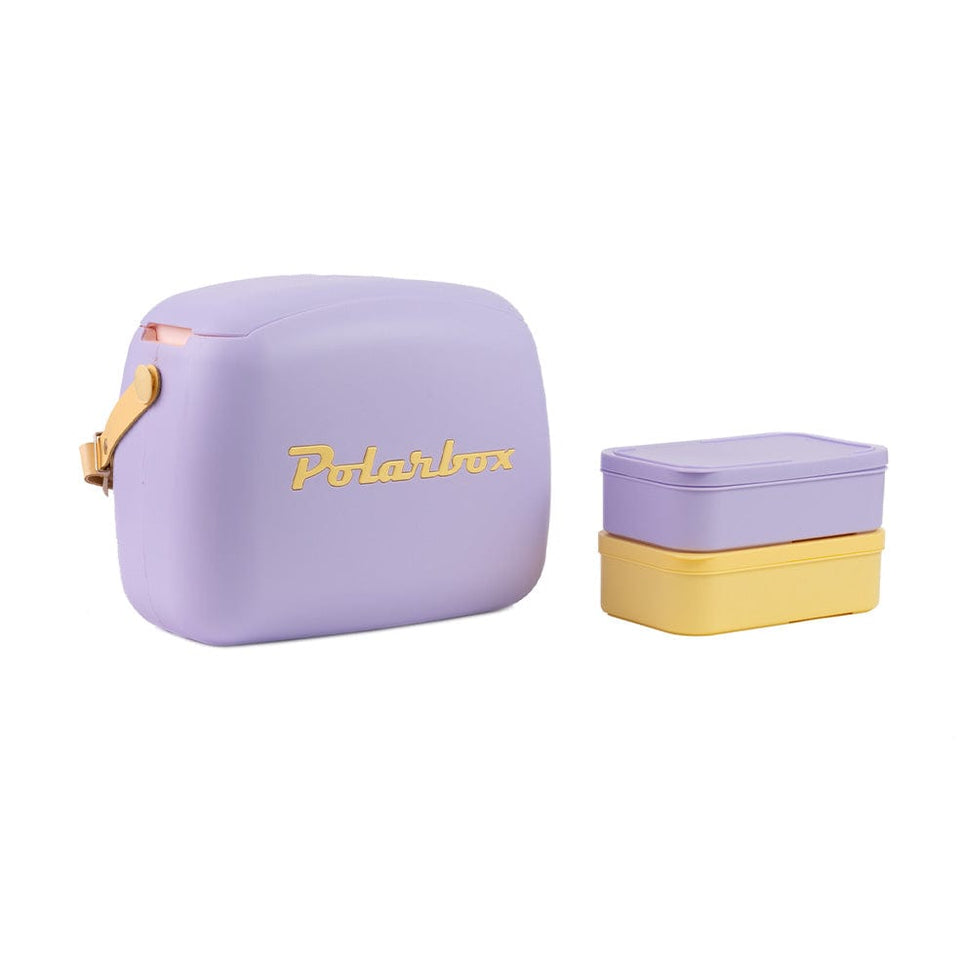 Polarbox Retro Cooler Box 6L Lilac Yellow | Includes 2 Lunch Boxes