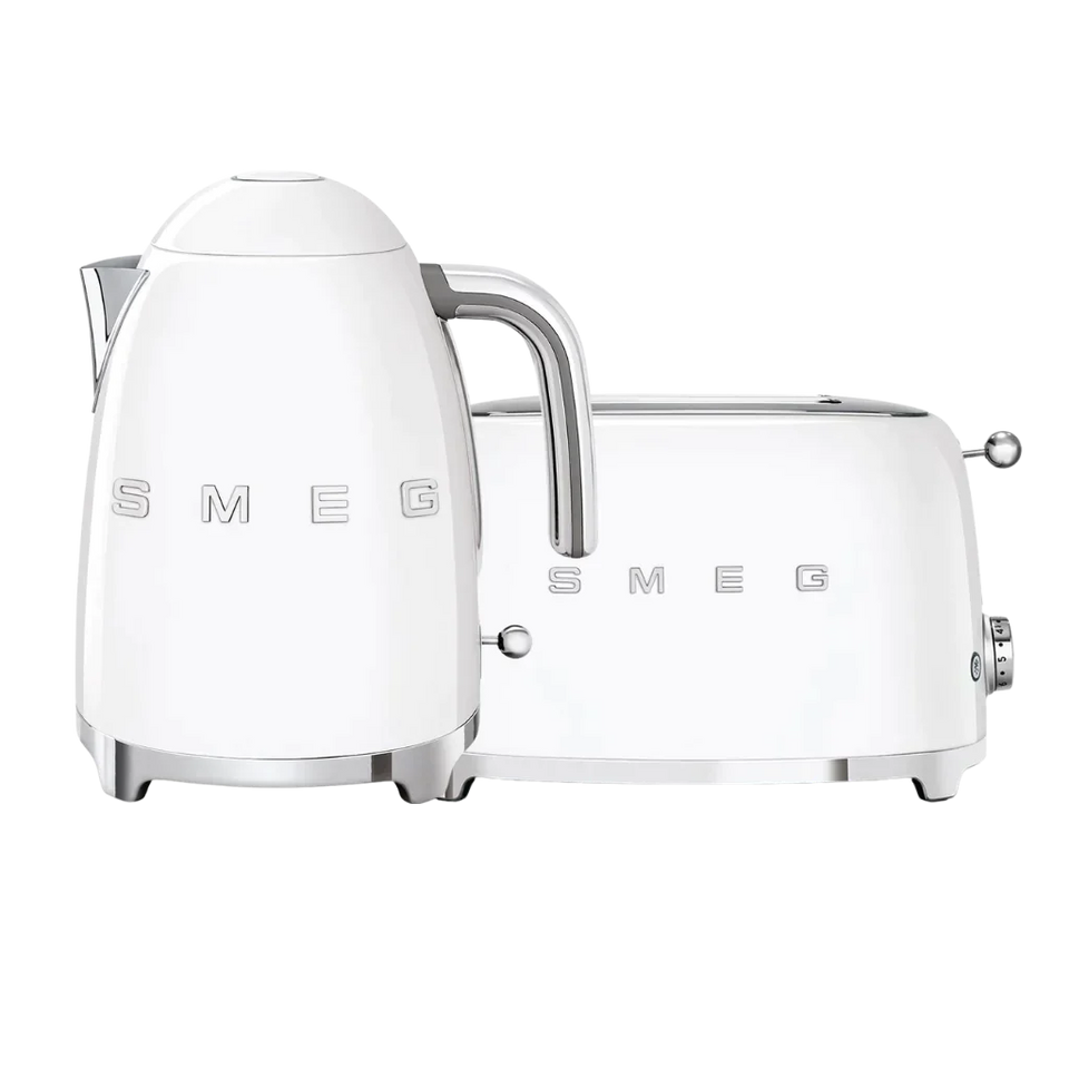 Smeg White Retro Kettle and 2 Slice Toaster Bundle