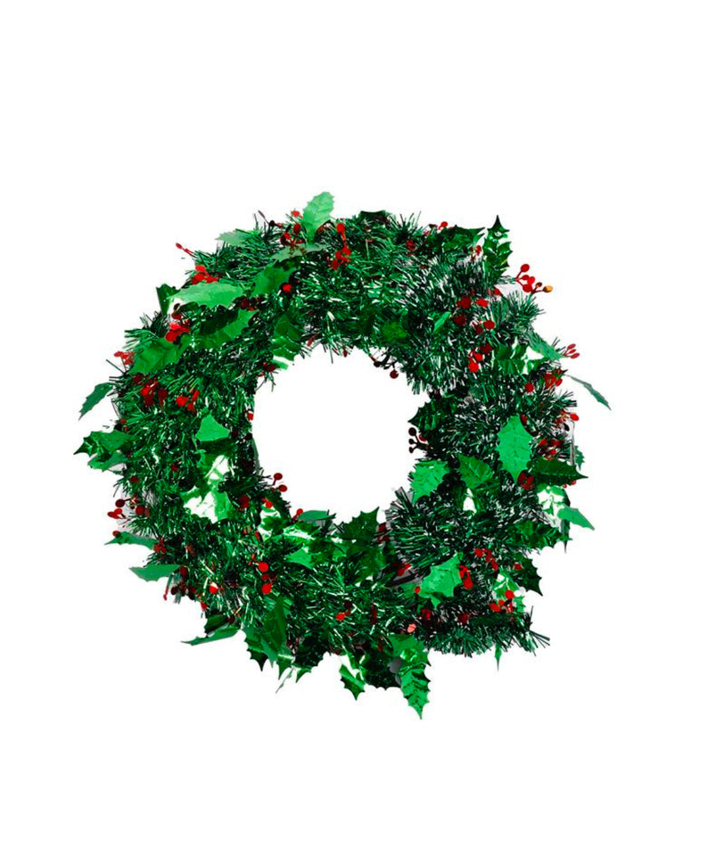 Christmas Wreath - Christmas Decorations - Tinsel - Green - 38cm - 3 Pack