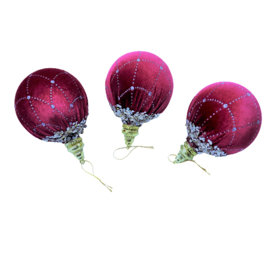 Luxury Christmas Balls | Baubles| Xmas Tree Decor- 3PCS Velvet Balls (8CM)