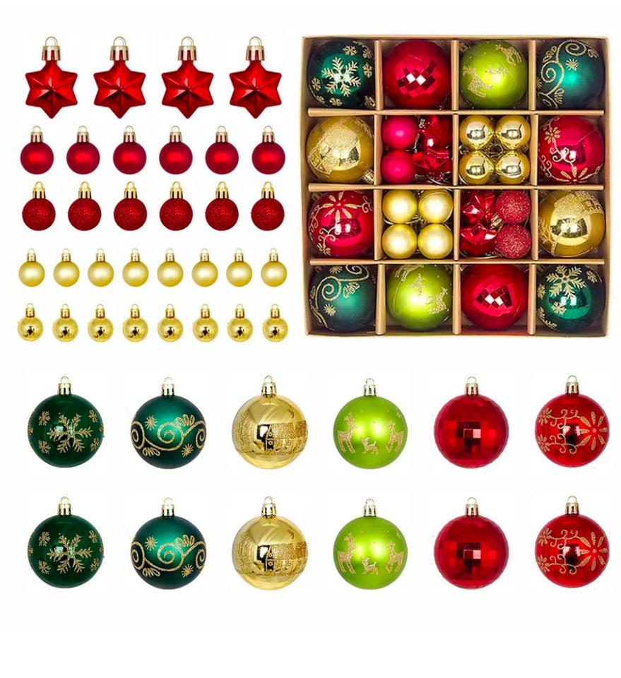 44 Pcs Christmas Balls Decoration Christmas Tree Baubles Gold Red Green