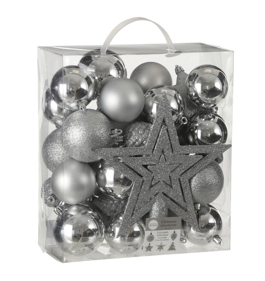 Tree decoration unbreakable  40 pieces - d8cm SILVER