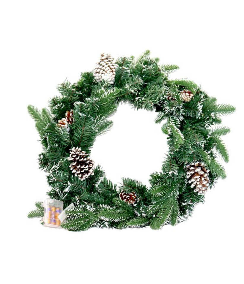 Christmas Wreath Decorated with Pine Nuts and LED Light