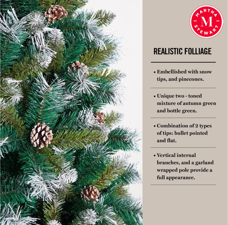 Martha Stewart 3m Frosted Cedar Christmas Tree with Pinecones