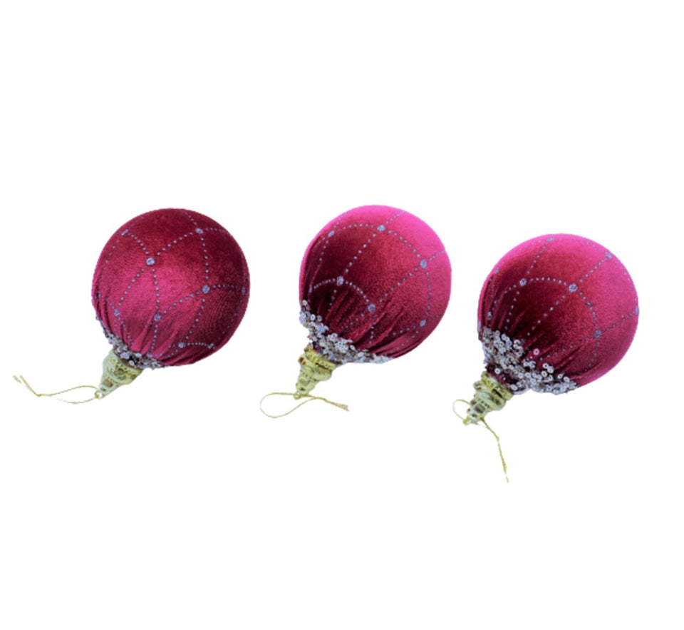 Luxury Christmas Balls | Baubles| Xmas Tree Decor- 3PCS Velvet Balls (8CM)