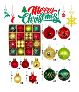 44 Pcs Christmas Balls Decoration Christmas Tree Baubles Gold Red Green