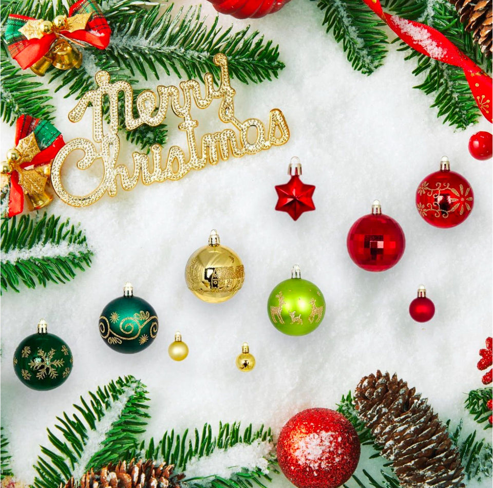44 Pcs Christmas Balls Decoration Christmas Tree Baubles Gold Red Green