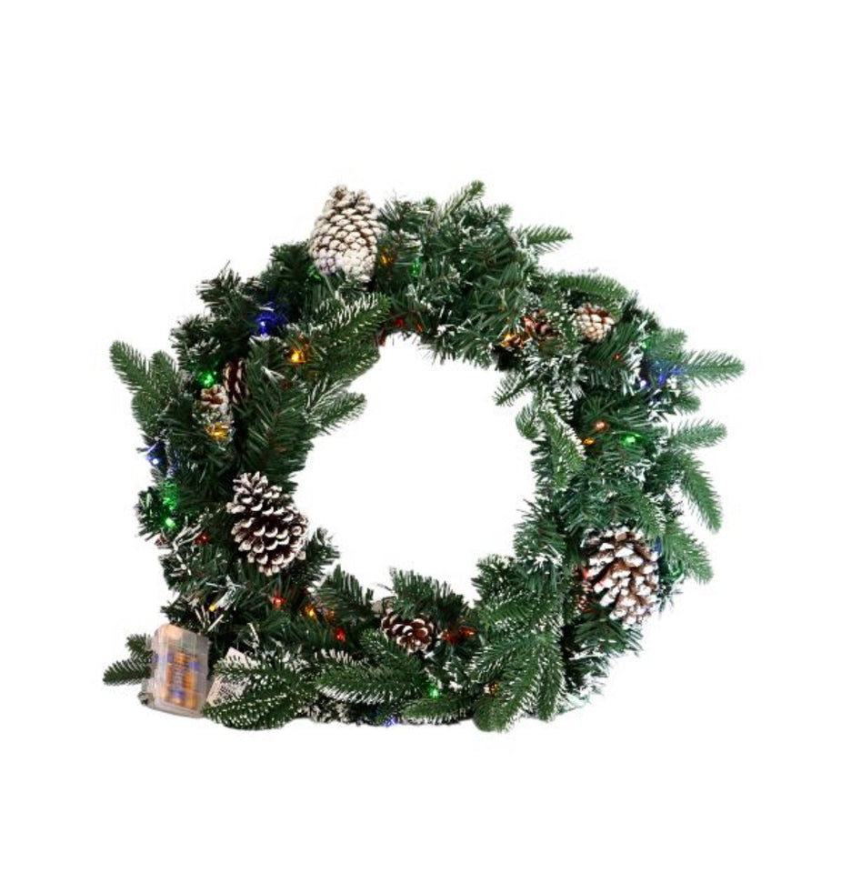 Christmas Wreath Decorated with Pine Nuts and LED Light