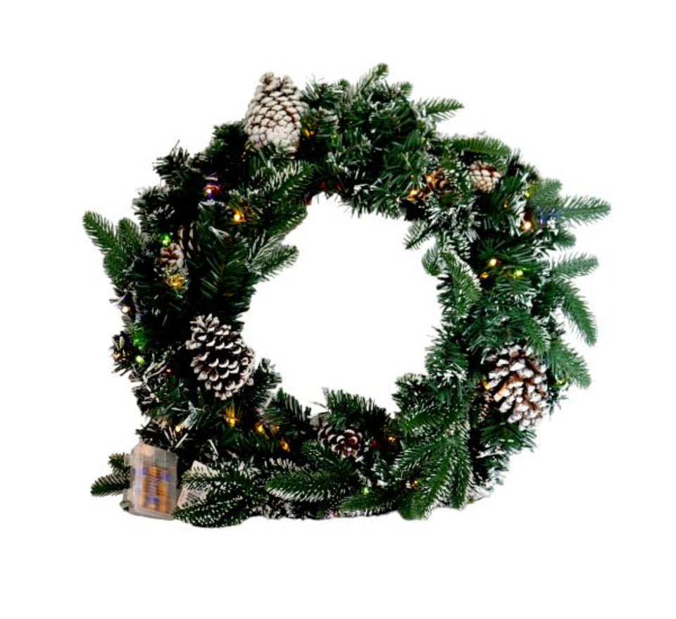 Christmas Wreath Decorated with Pine Nuts and LED Light
