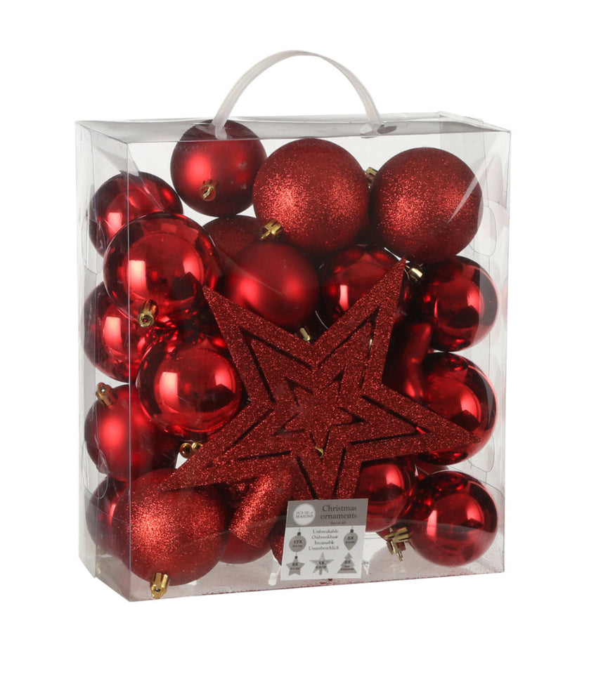 Tree decoration unbreakable  40 pieces - d8cm RED